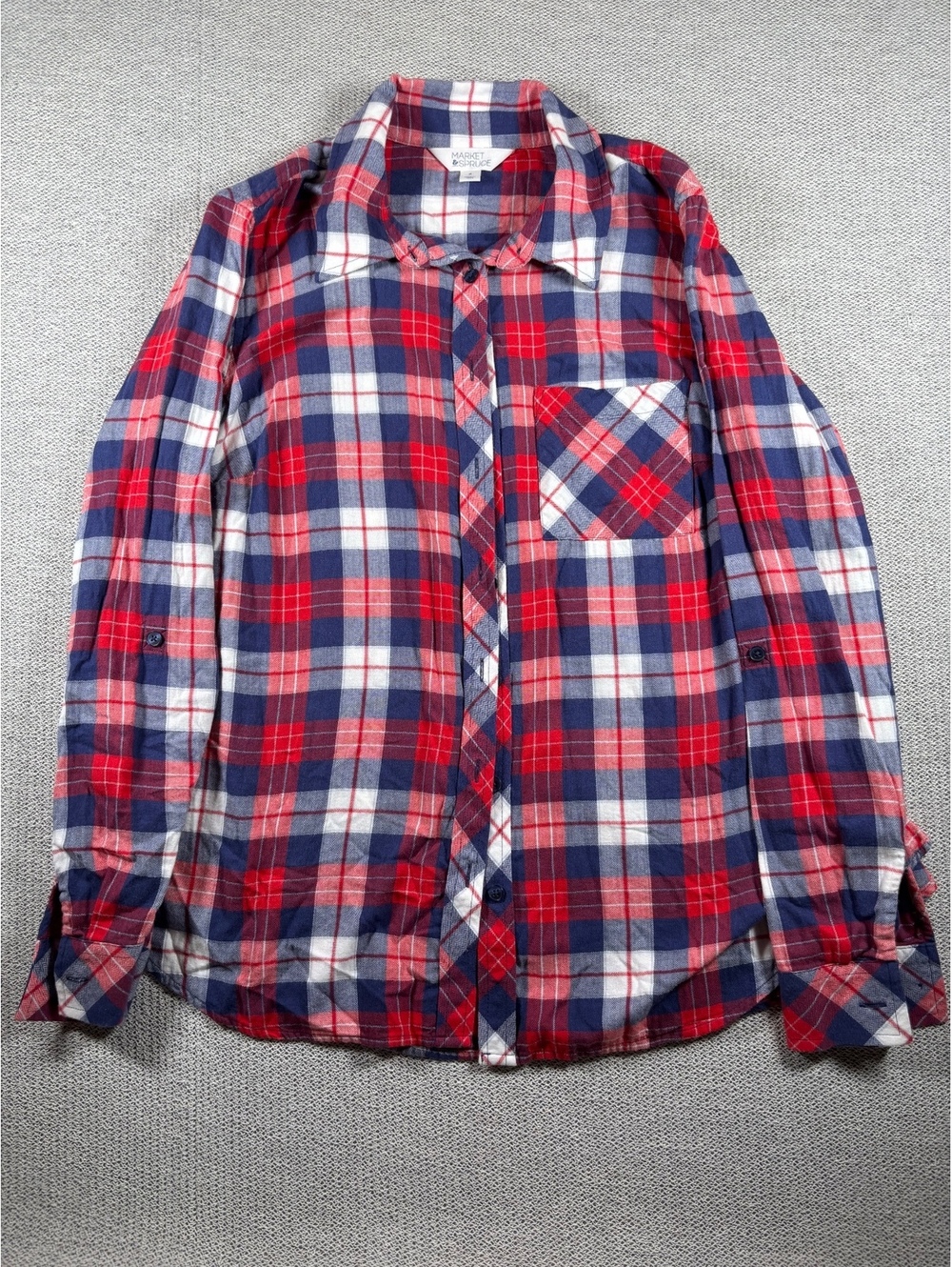Market & Spruce Red and Blue Plaid Button-Up Shirt Size 1X